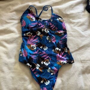 Patagonia Blue and Pink Glassy Dawn One Piece Swimsuit with Floral Design